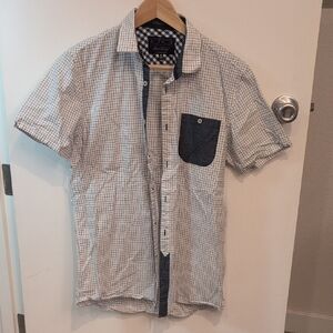 Men's Casual Checkered Shirt with Dark Blue Accents